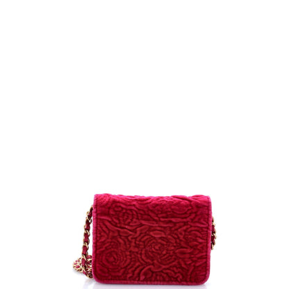 Chanel Flap Coin Purse With Chain Camellia Velvet