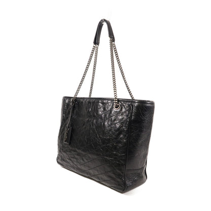Yves Saint Laurent Cowhide Leather Niki Large Silver Shoulder Bag Black Calfskin (cowhide) Pmr 504