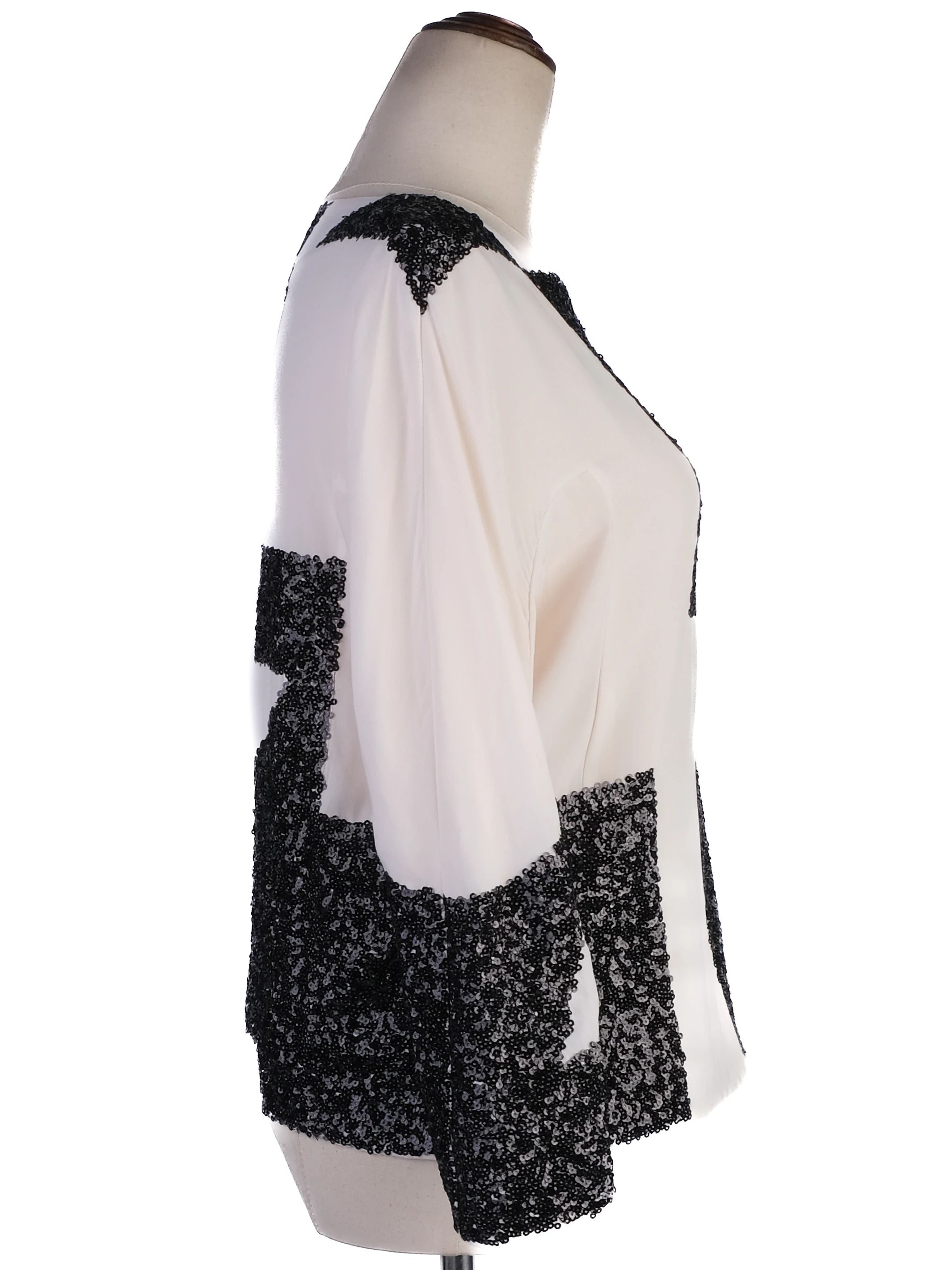 NEW By Malene Birger White Blouse XS Geometric Black Sequin Details