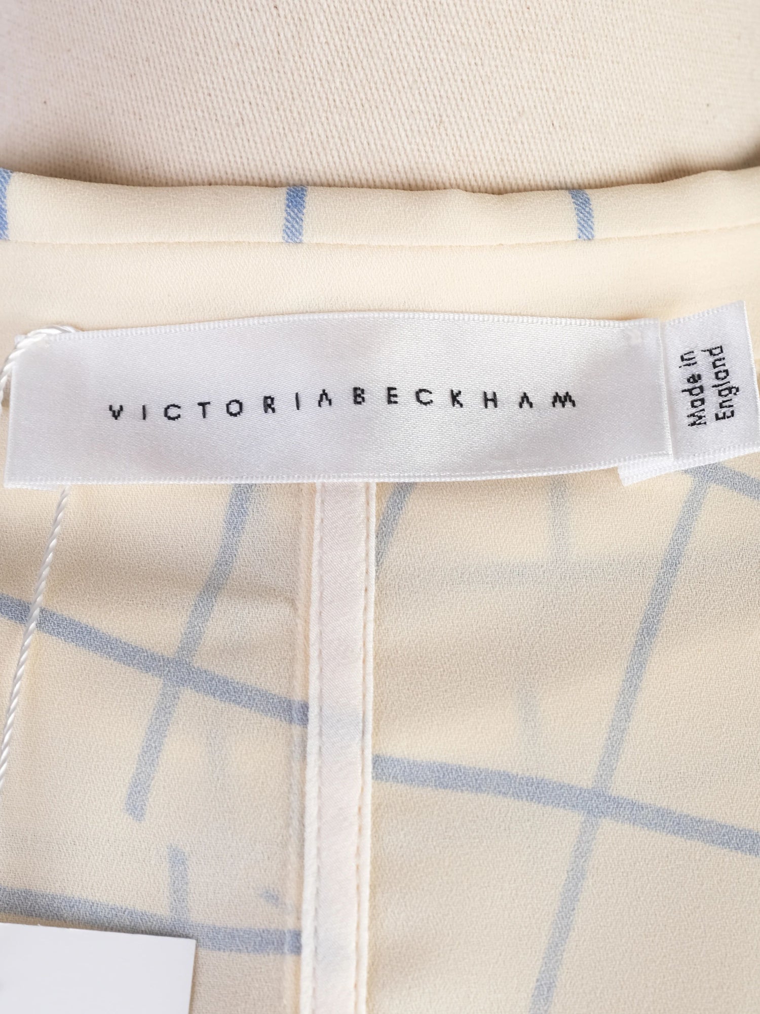 Victoria Beckham Sleeveless Trench Coat Blue Grid Pattern XS Excellent