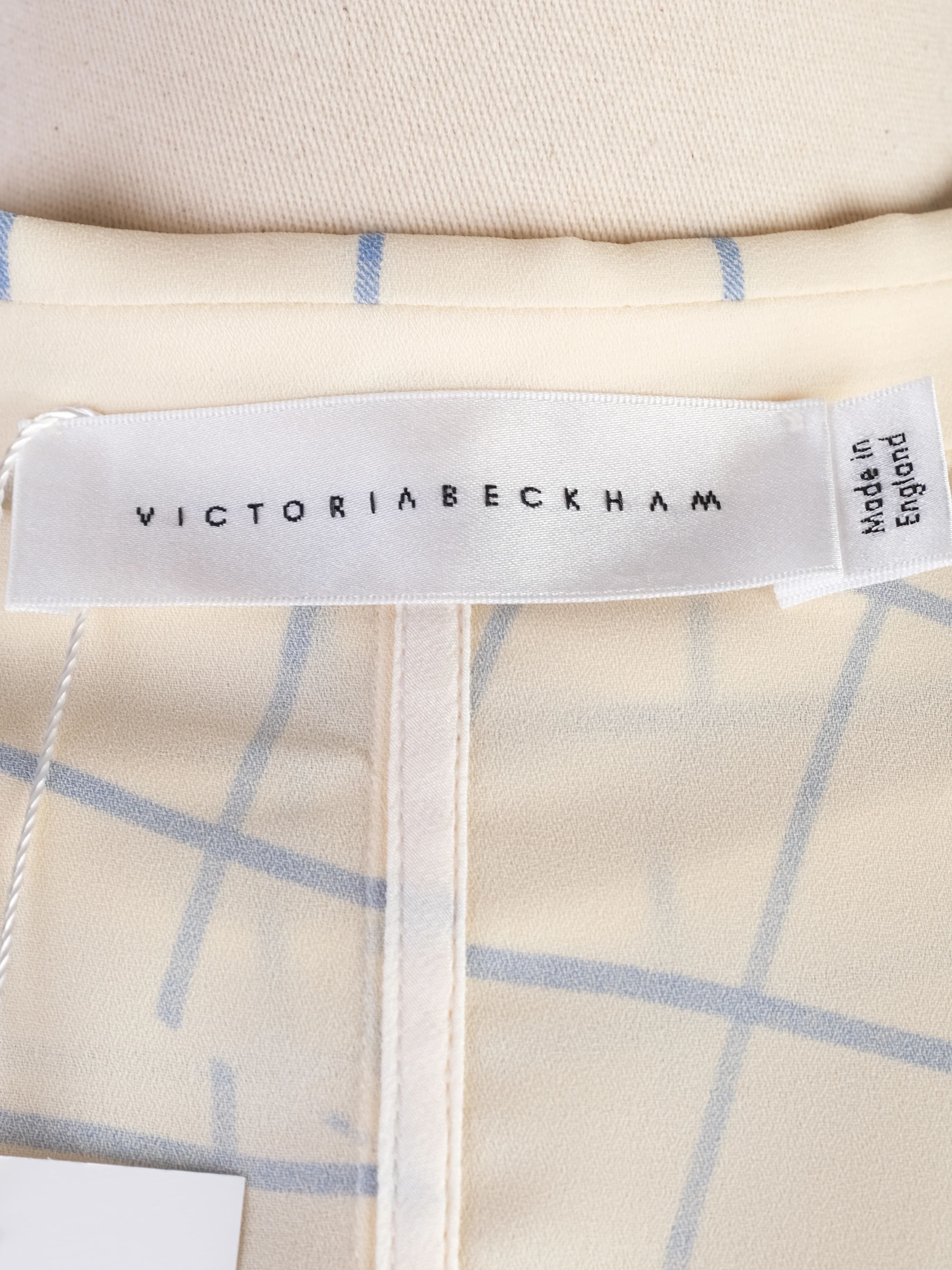 Victoria Beckham Sleeveless Trench Coat Blue Grid Pattern XS Excellent