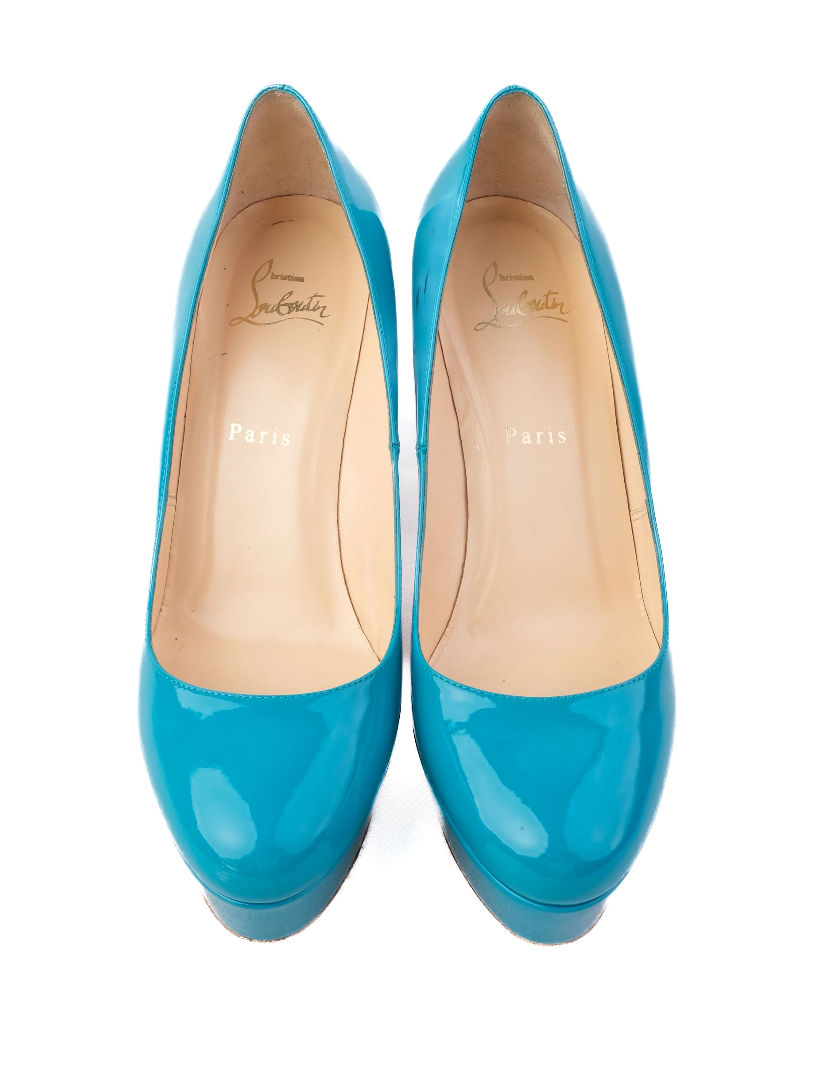 Christian Louboutin Blue Lacquer Platform Stiletto Pumps - Good Condition