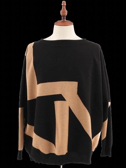Excellent Liviana Conti Black Wool Sweater Size M Geometric Pattern
