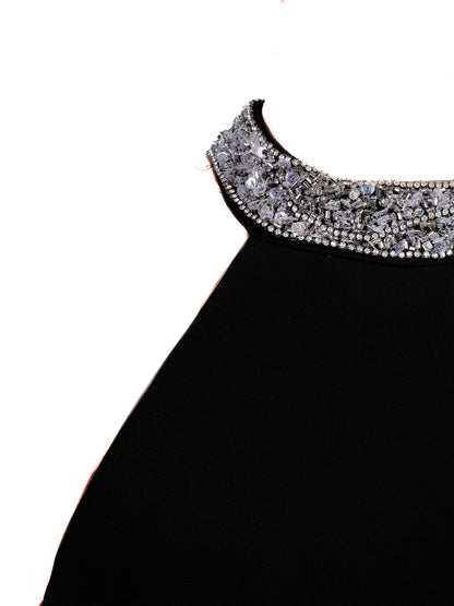 Tarik Ediz Black Silk Evening Gown Size M with Embellishments