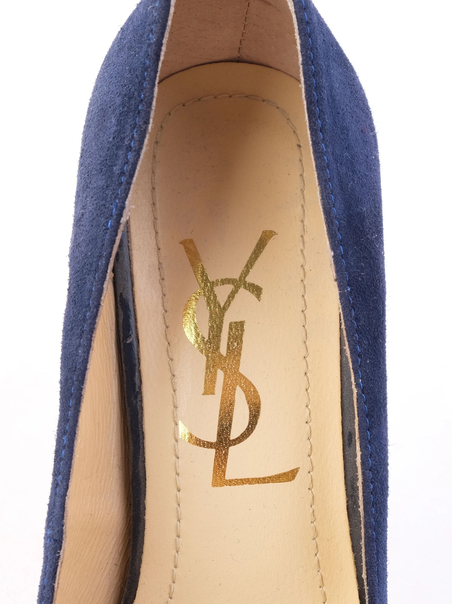 Excellent Yves Saint Laurent Blue Leather High-Heeled Pumps Size 34