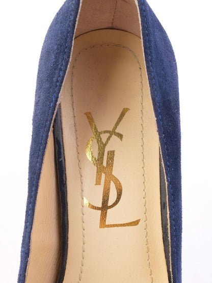 Excellent Yves Saint Laurent Blue Leather High-Heeled Pumps Size 34