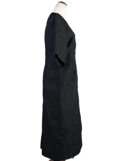 Excellent Ganni Black Long-Sleeved Midi Dress Size M Polyester