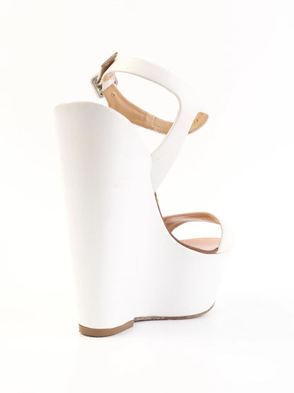 Excellent Vicini White Leather Platform Wedge Sandals Size 38