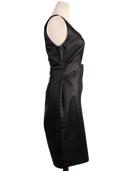 Excellent Robert Rodriguez Black Leather Dress Size 4 S Cut-Out Detail
