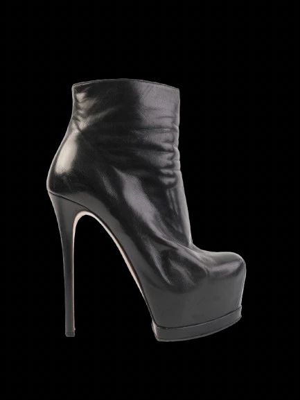 Excellent Gianmarco Lorenzi Black Leather Platform Ankle Boots Size 38