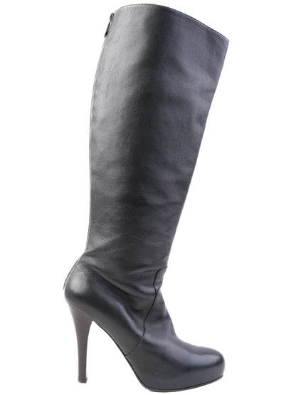 Excellent Bottega Veneta Black Leather Knee-High Stiletto Boots Size 41