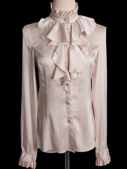Good Emporio Armani White Silk Blouse Size XXS with Ruffles