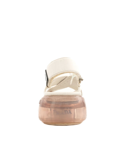 Good Prada White Textile Sandals Size 37 with Chunky Sole