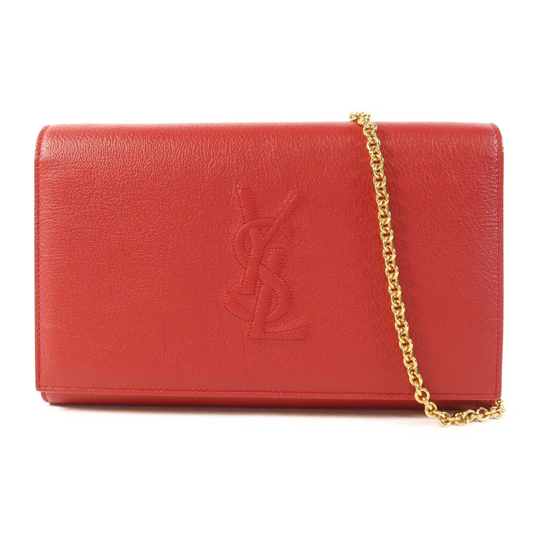 Saint Laurent Cowhide Leather Belle De Jour Wallet On Chain Golden Cross Shoulder Back Bag Red Calfsk