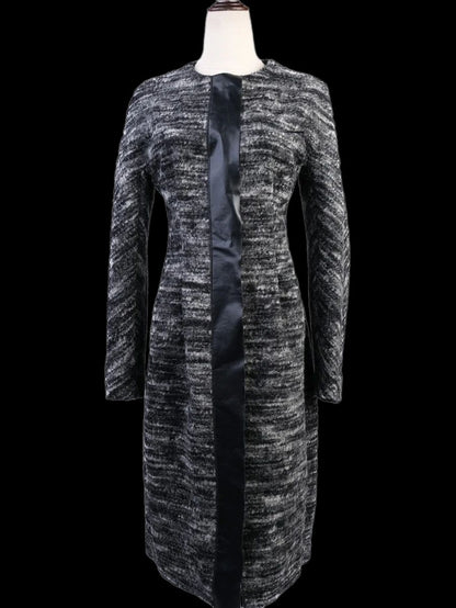 Excellent Sportmax Gray Wool Coat Size M with Textured Pattern