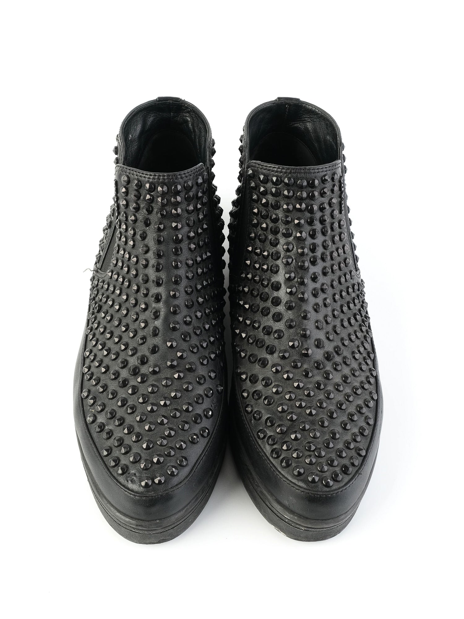 Good Prada Black Leather Slip-On High-Top Sneakers Size 38 with Studs