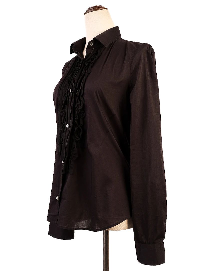 Excellent Neil Barrett Black Cotton Blouse Size M with Ruffle Details
