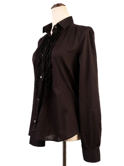 Excellent Neil Barrett Black Cotton Blouse Size M with Ruffle Details