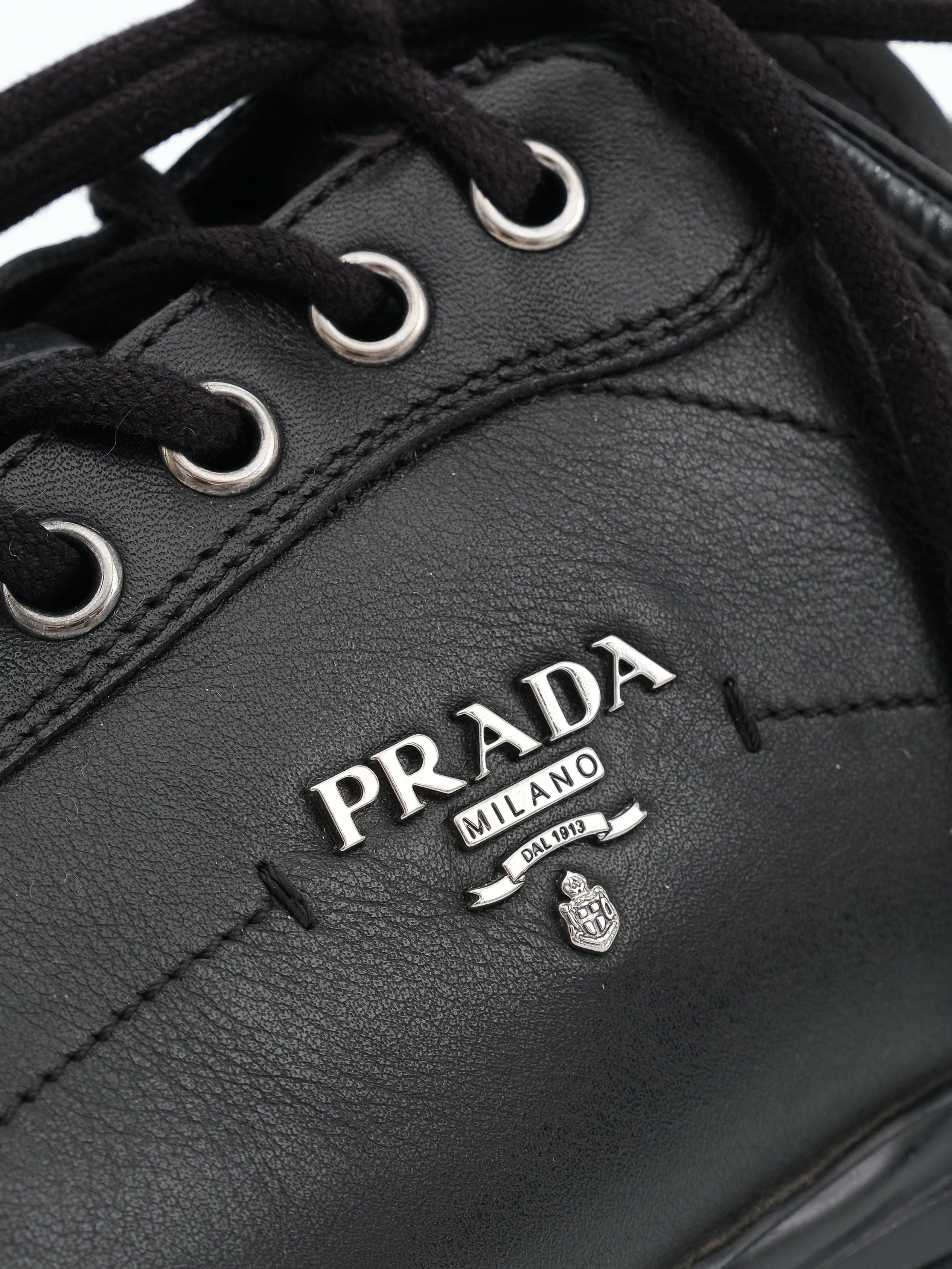Excellent Prada Black Leather Sneakers Size 36 for Women