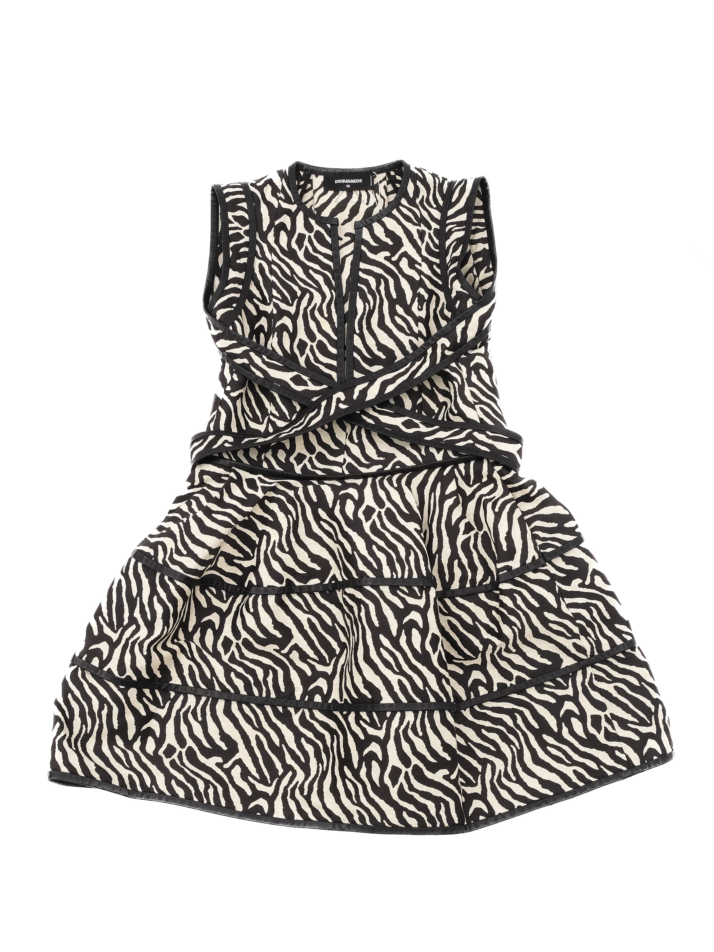 Excellent Dsquared2 Sleeveless Dress Zebra Print Size S Made in Italy
