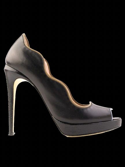 Fendi Black Leather High-Heeled Peep-Toe Shoes Size 37.5