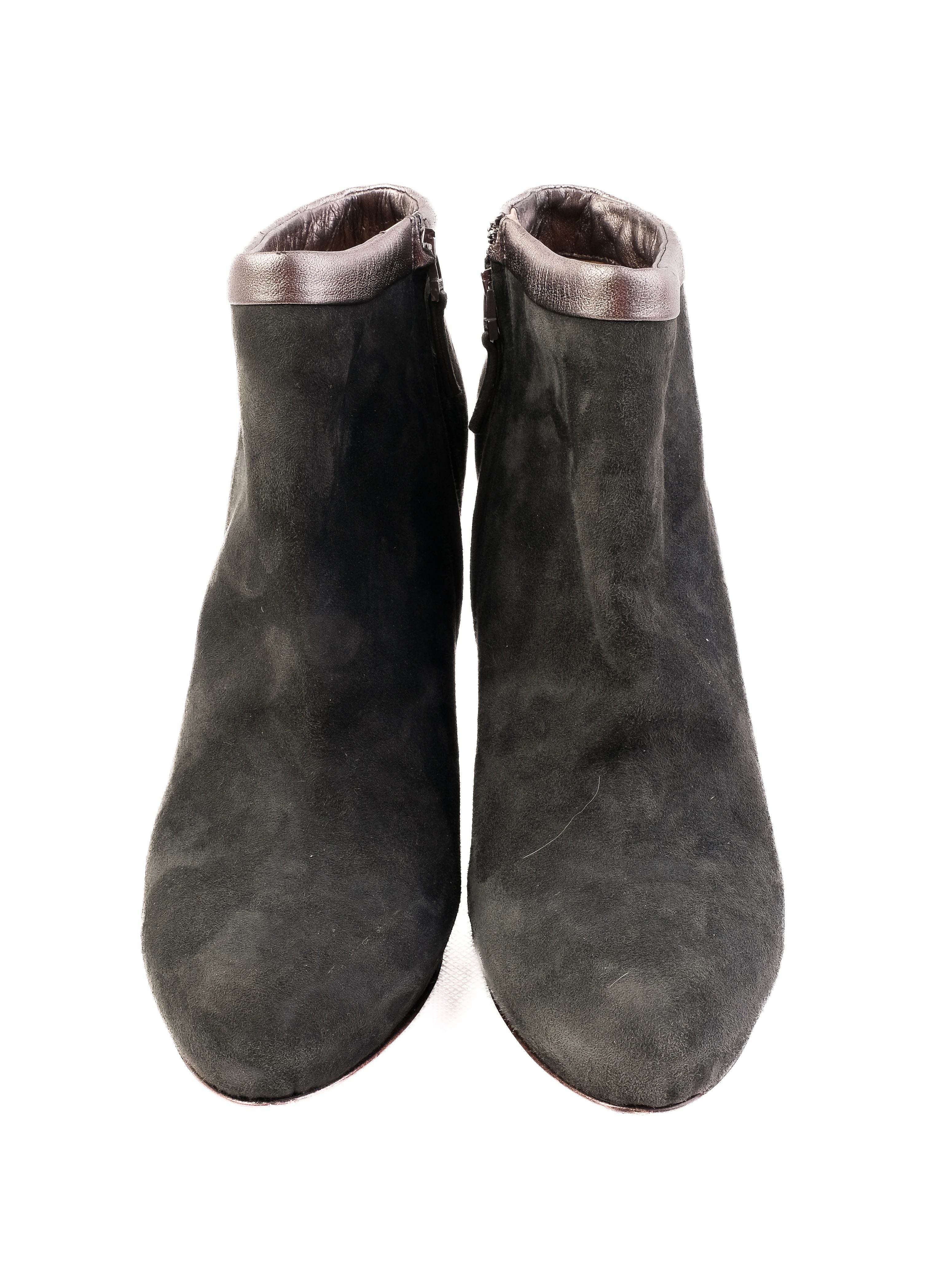 Excellent Fendi Gray Leather High-Heeled Ankle Boots Size 38