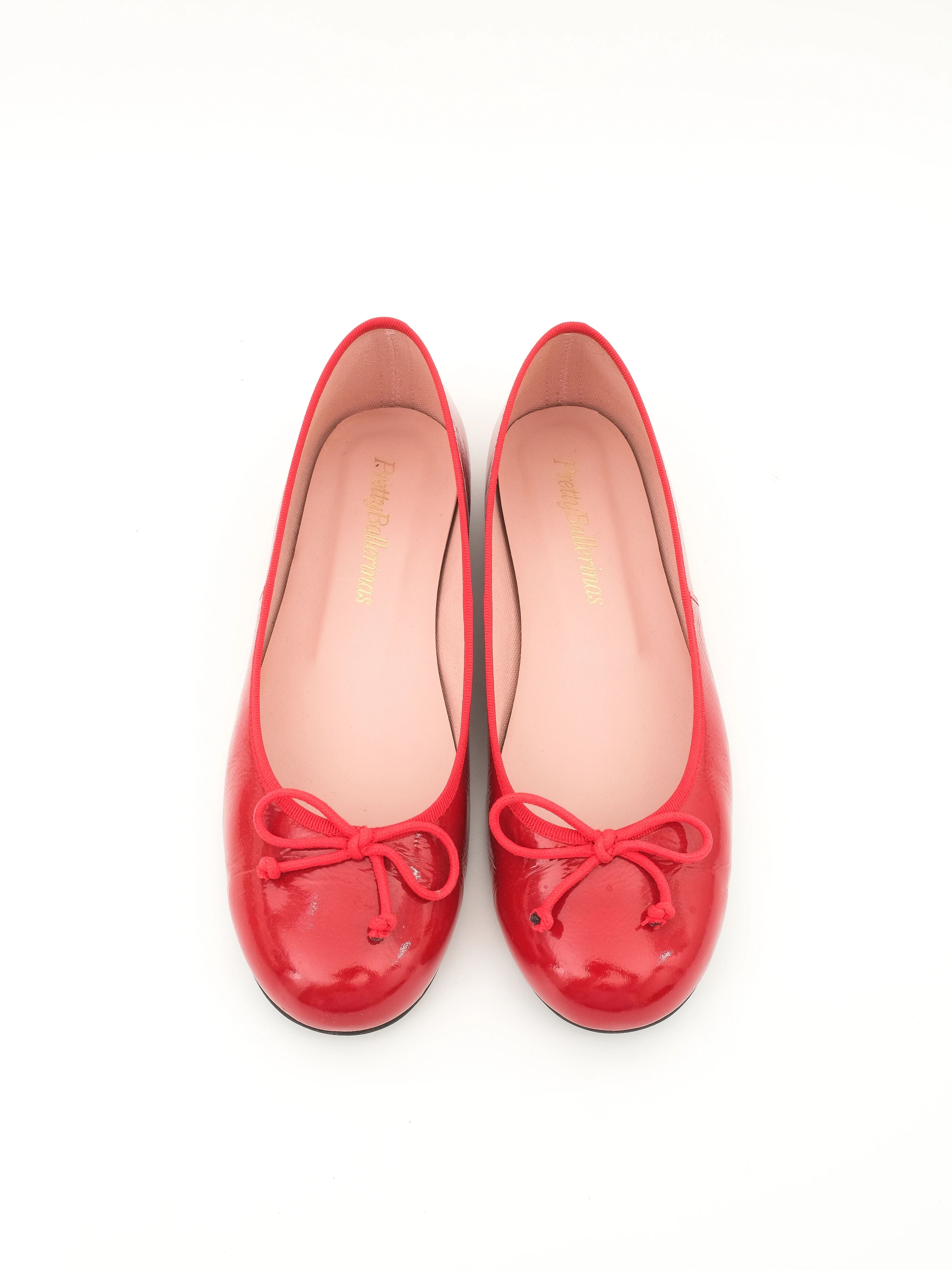 Excellent Pretty Ballerinas Red Leather Ballet Flats Size 36