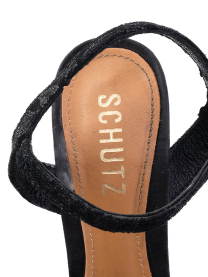 Excellent Schutz Black Leather High-Heeled Platform Shoes Size 36
