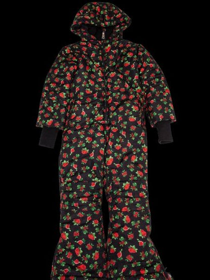 Monnalisa Black Floral Snowsuit for Kids Size 7 Excellent Condition