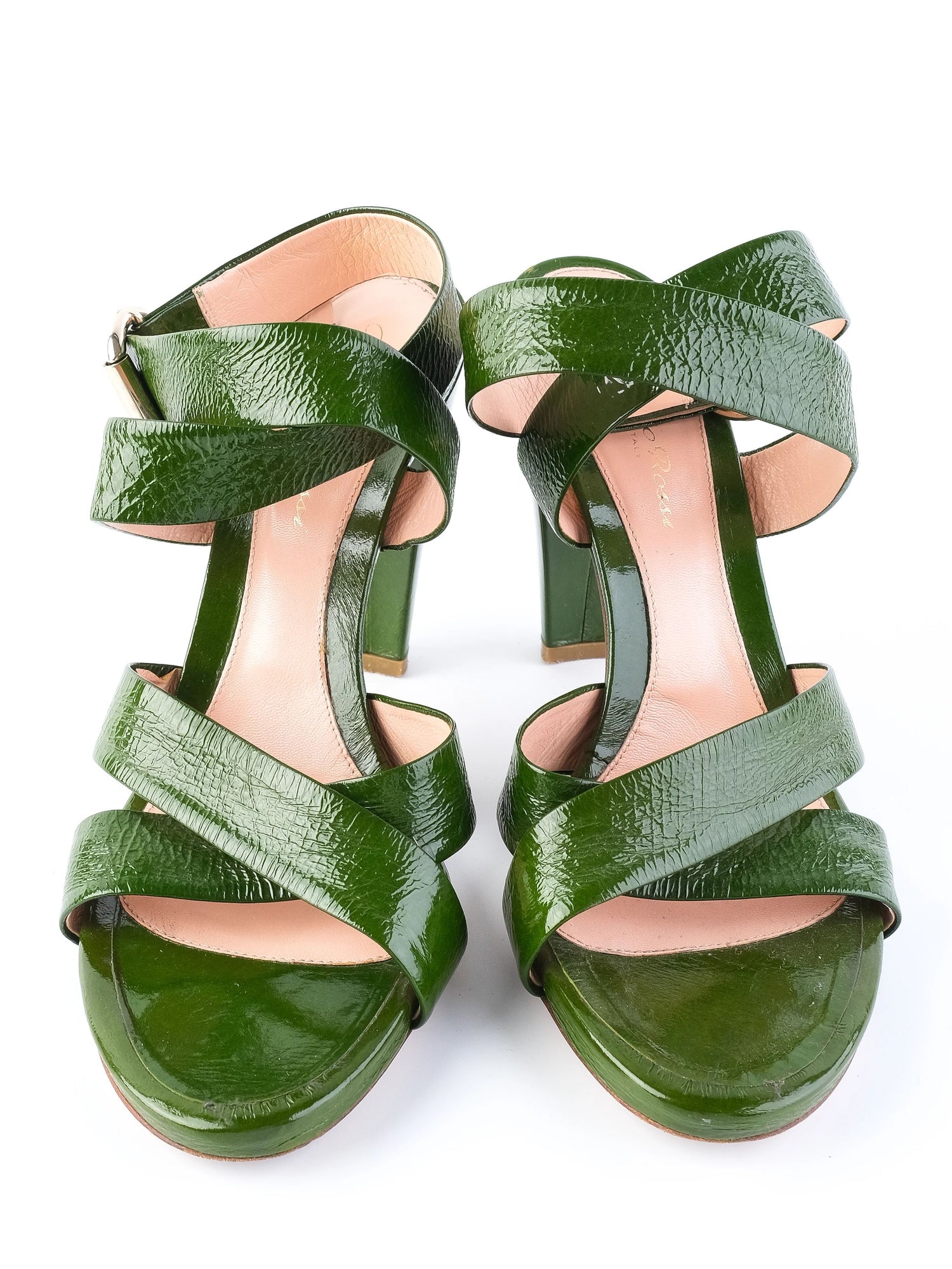 Excellent Sergio Rossi Green Leather High-Heeled Sandals Size 38