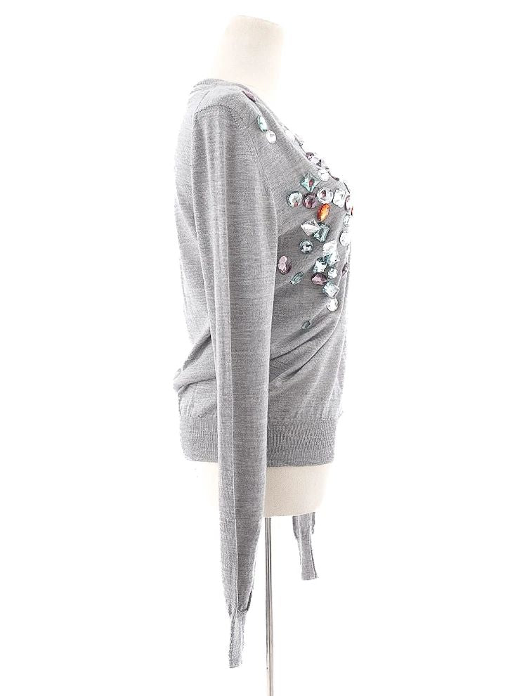 Excellent Burberry Gray Wool Sweater XS with Multicolored Embellishments