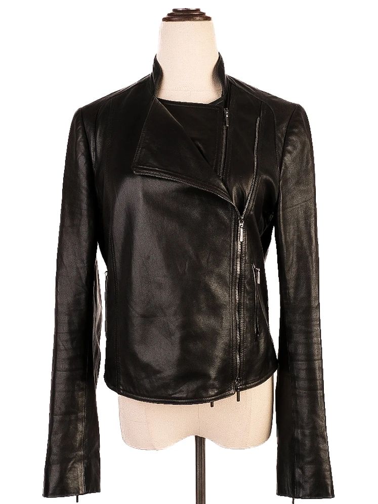 Excellent Plein Sud Black Leather Jacket Size S with Zipper Pockets