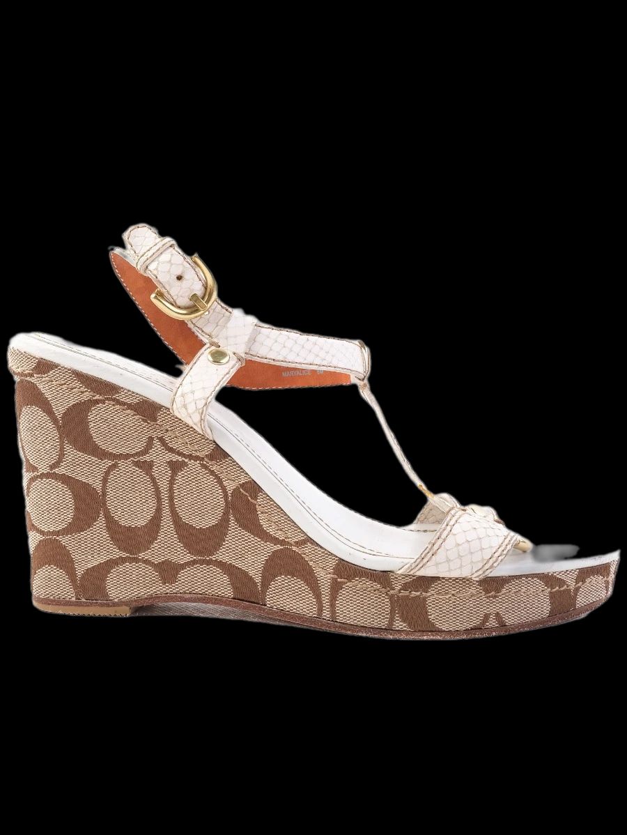 Excellent Coach Wedge Sandals Combined Color Leather Women