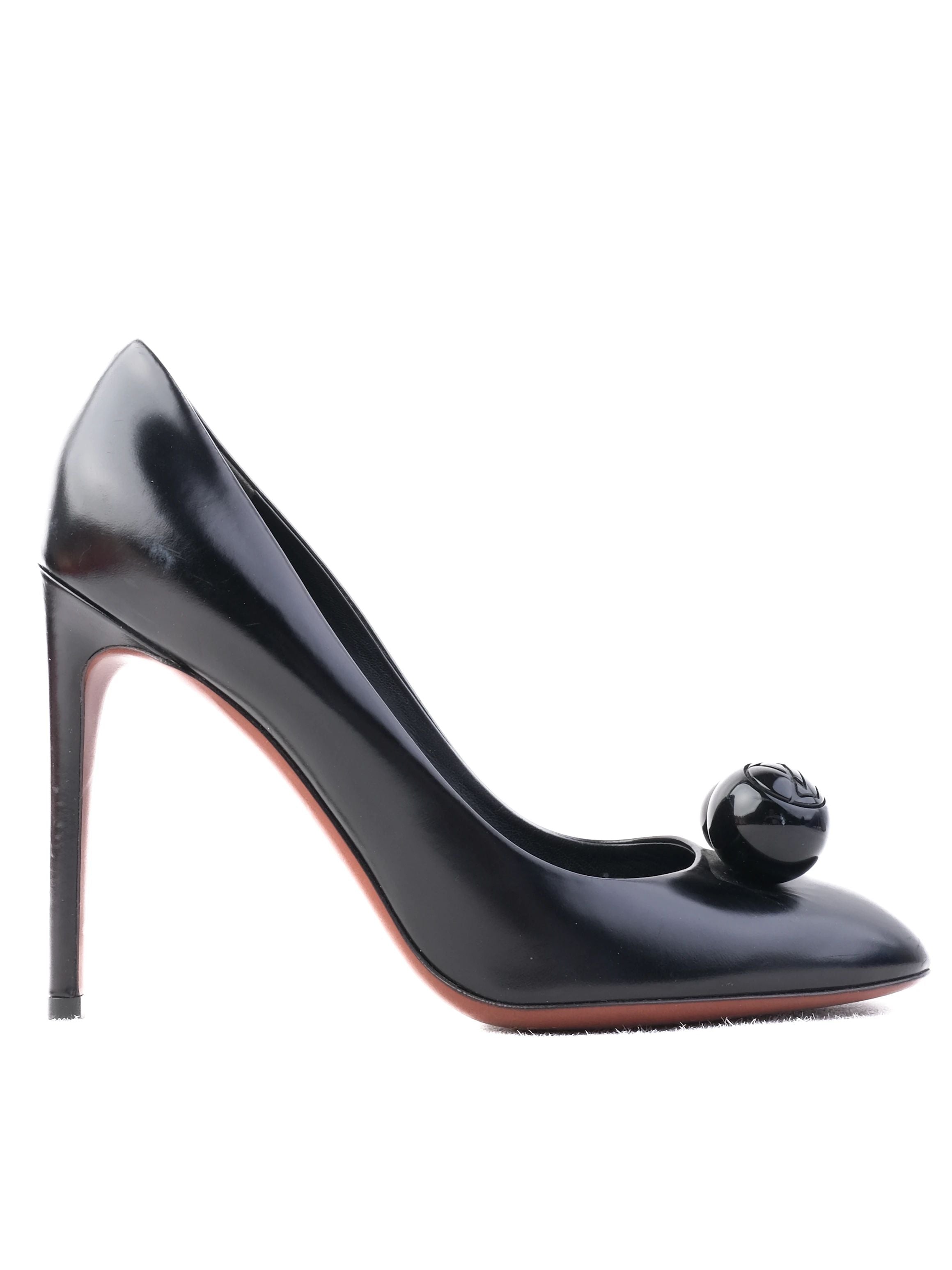 Excellent Louis Vuitton Black High-Heeled Shoes Size 38.5 Leather