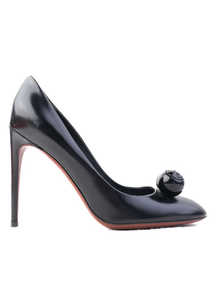 Excellent Louis Vuitton Black High-Heeled Shoes Size 38.5 Leather
