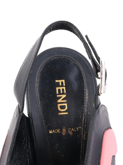 Excellent Fendi High-Heeled Sandals Black Leather Size 39.5