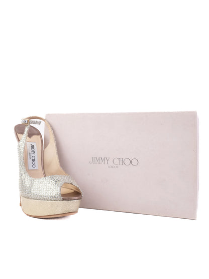 Excellent Jimmy Choo Gray Leather High-Heeled Platform Shoes Size 37