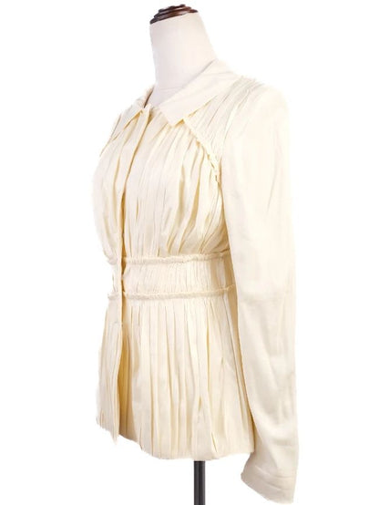 Excellent Alberta Ferretti White Pleated Blouse Size S Viscose