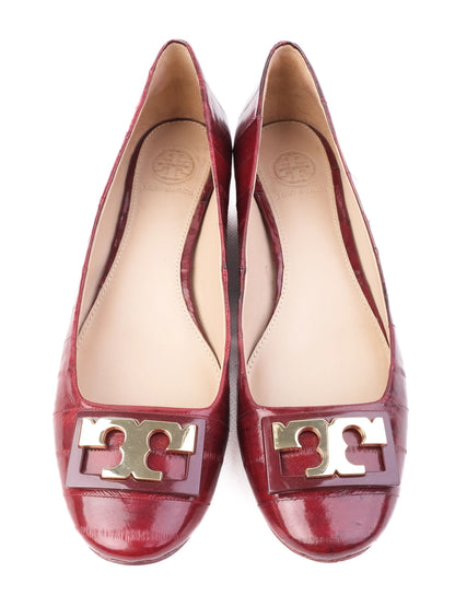 Excellent Tory Burch Red Leather Low Block Heel Shoes Size 37