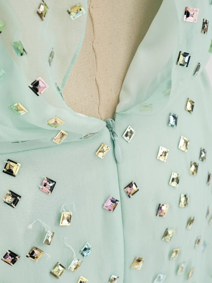 NEW Jenny Packham Green Silk Sleeveless Gown Size M