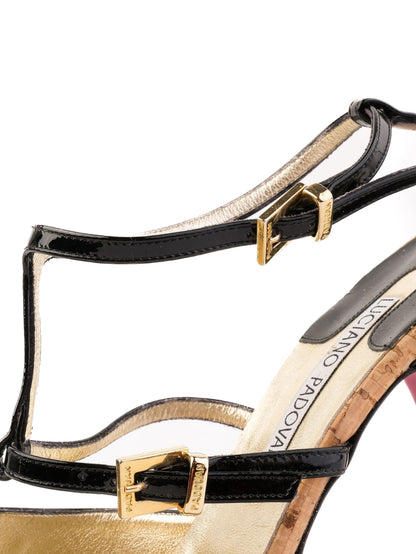 Excellent Luciano Padovan Black Leather High-Heeled Sandals Size 38.5