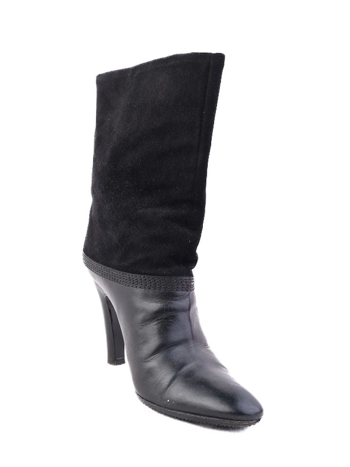 Escada Black Leather High-Heeled Boots Size 37 Perfect Condition