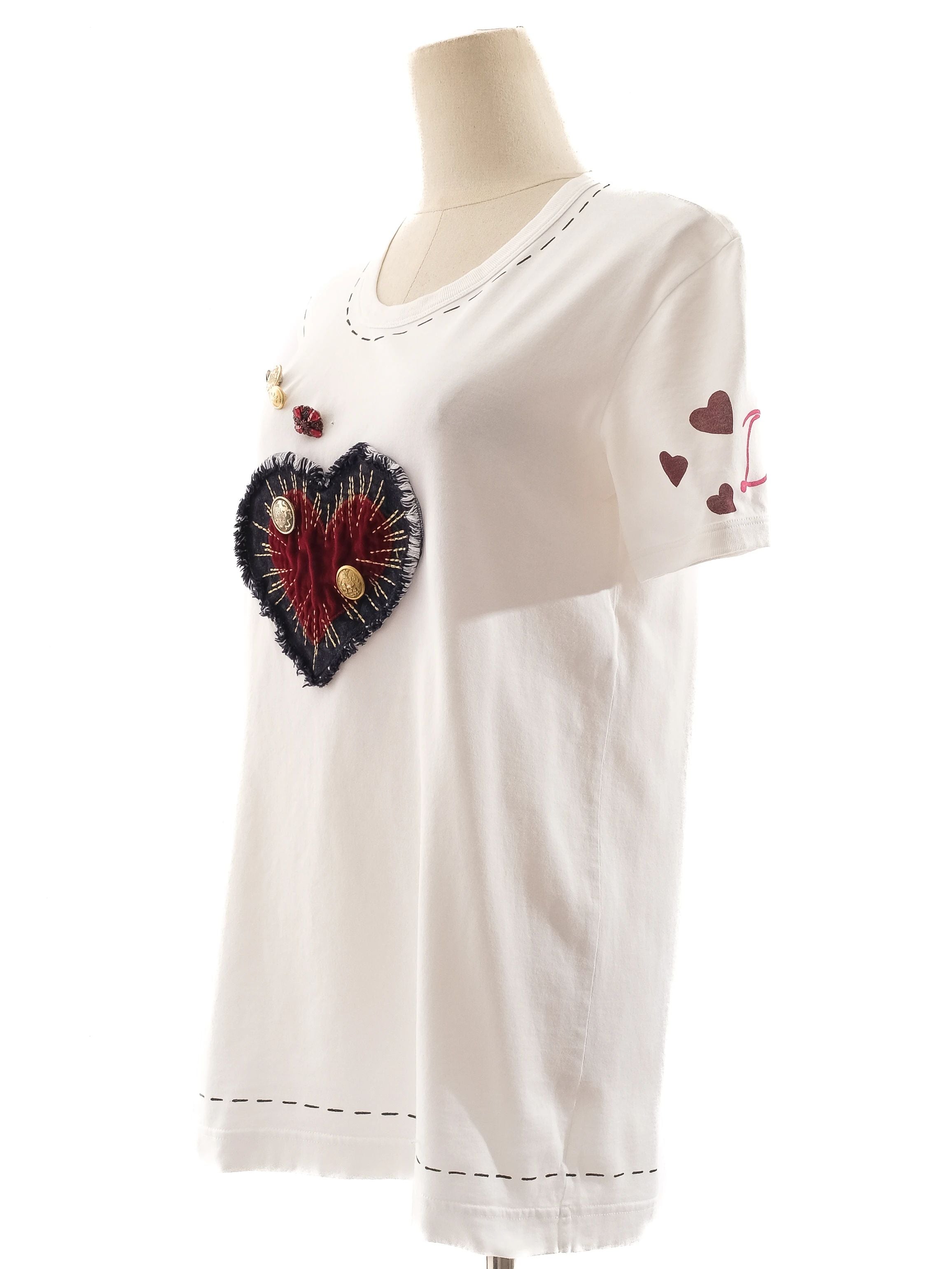 Excellent Dolce Gabbana White Cotton T-Shirt with Embroidery Size M