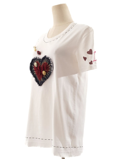 Excellent Dolce Gabbana White Cotton T-Shirt with Embroidery Size M