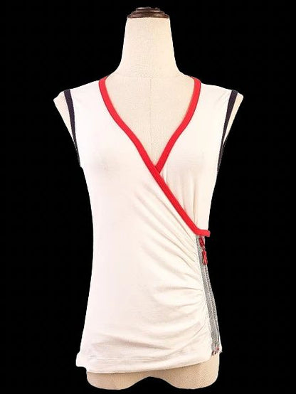 Excellent Clips White Cotton Sleeveless Top with Wrap Design