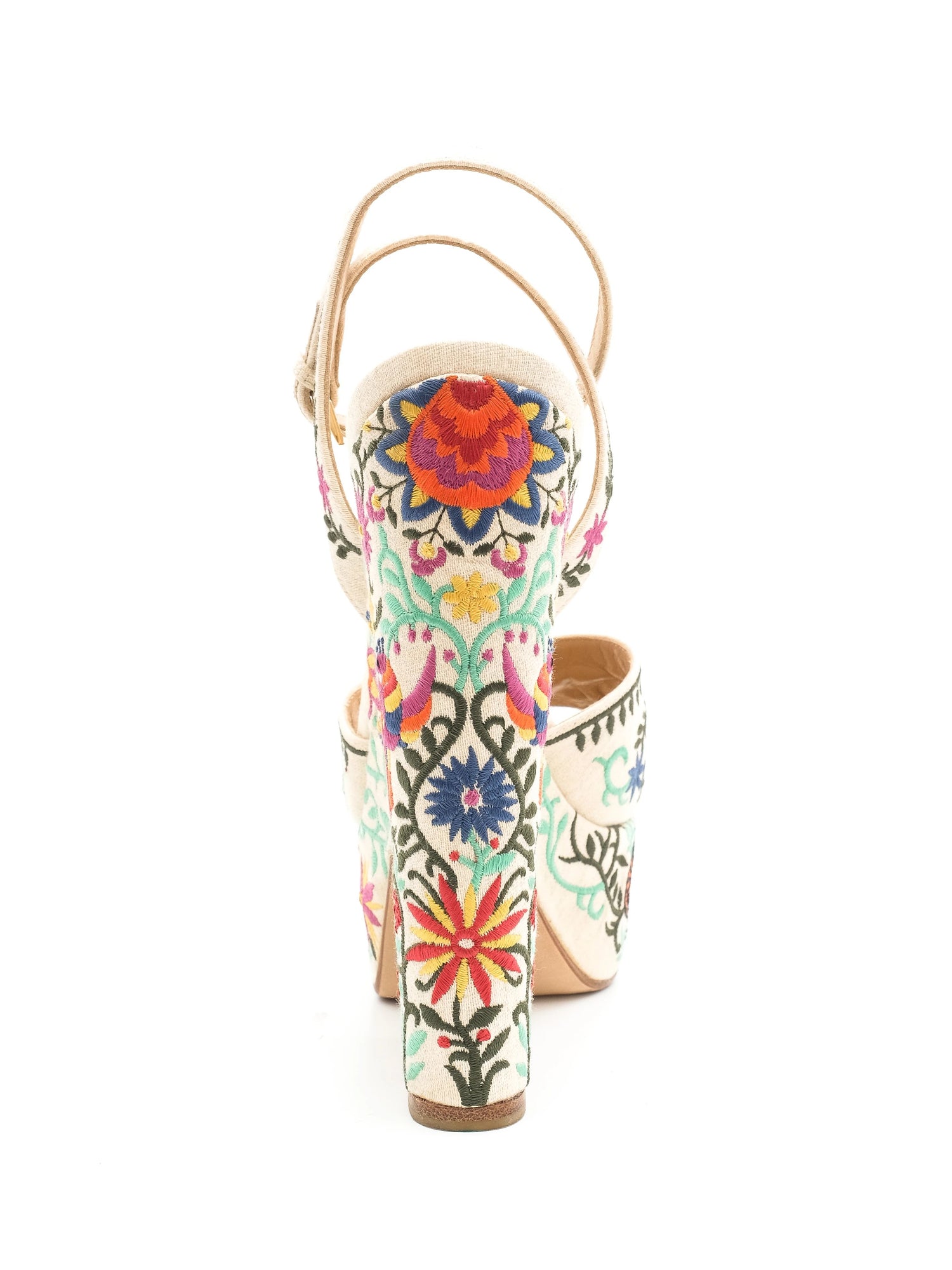 Excellent Sergio Rossi Platform Sandals Floral Embroidered Size 38