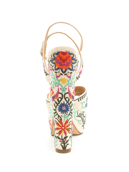 Excellent Sergio Rossi Platform Sandals Floral Embroidered Size 38