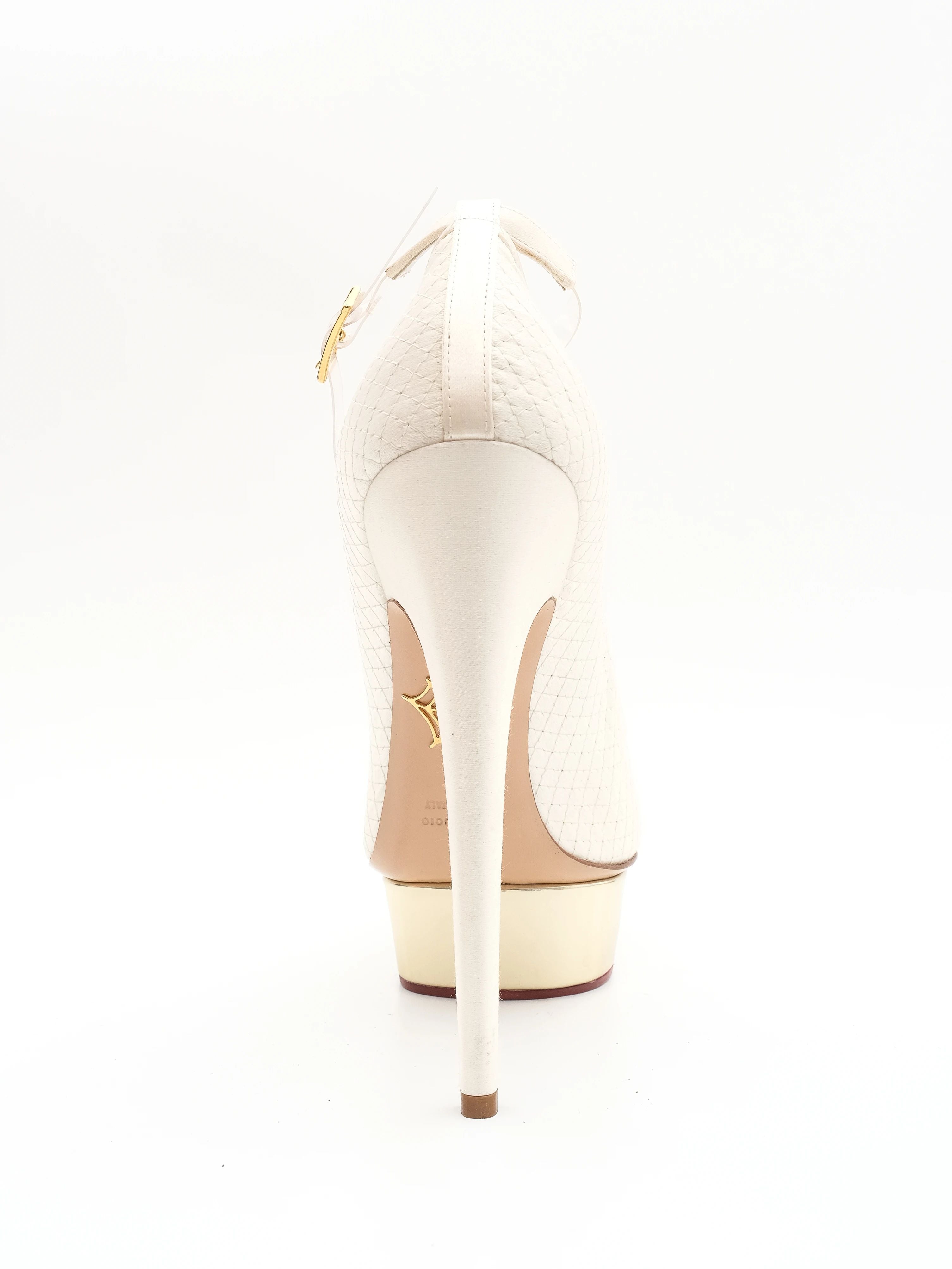 NEW Charlotte Olympia White Leather High-Heeled Platform Shoes Size 40