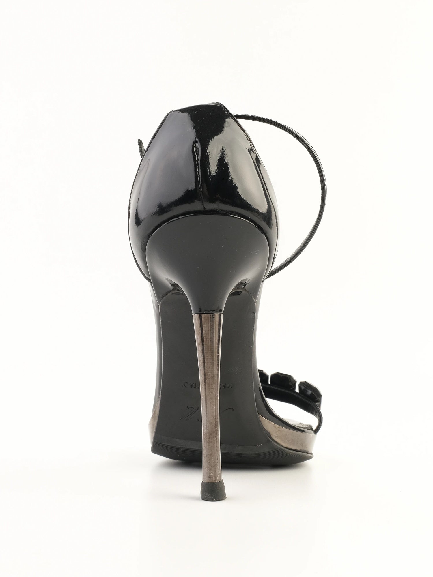 Excellent Nando Muzi Black Leather High-Heeled Sandals Size 35