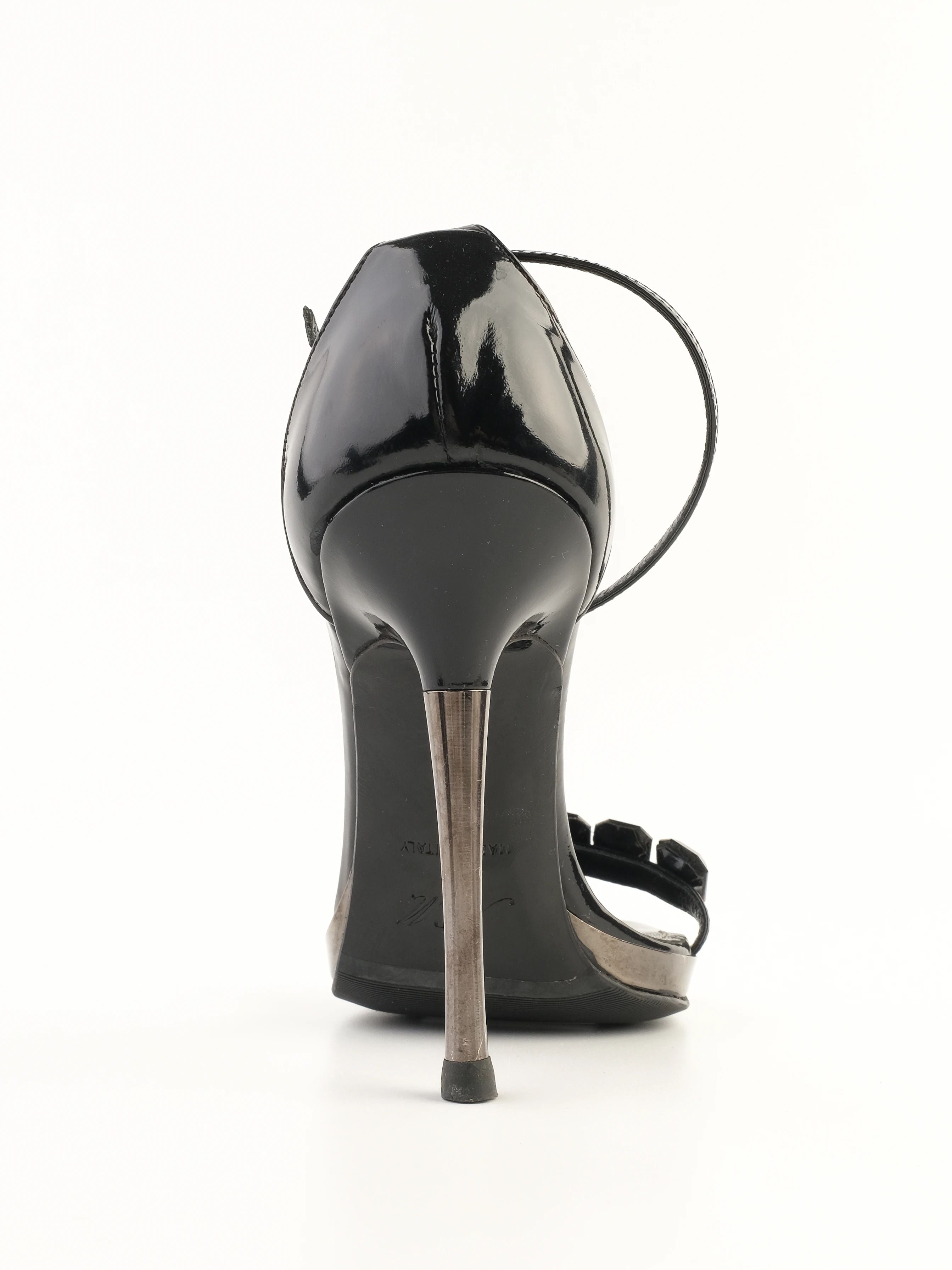 Excellent Nando Muzi Black Leather High-Heeled Sandals Size 35